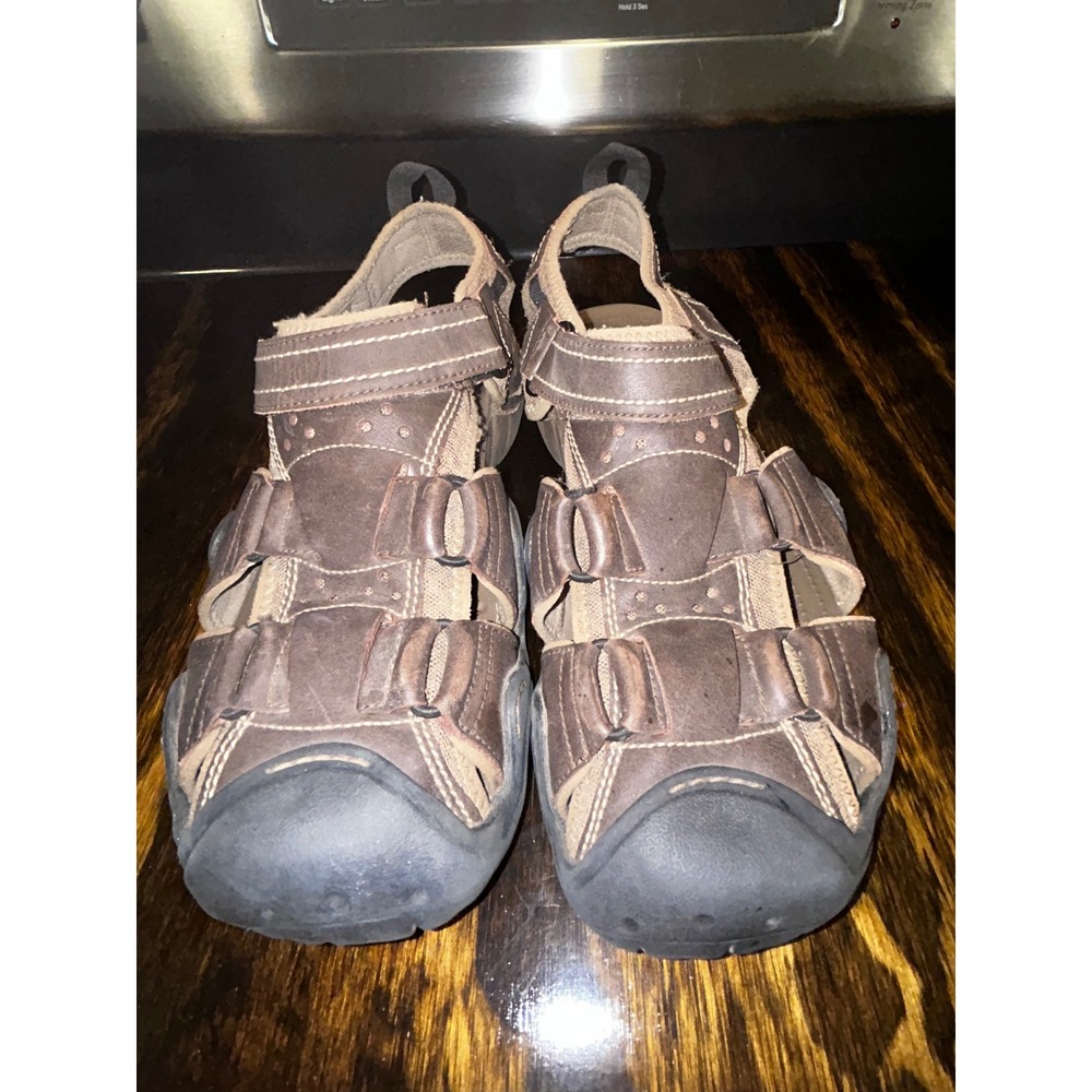 Crocs Yukon Mesa Fisherman Sandals Mens 12 Brown Leather Closed Toe 204562